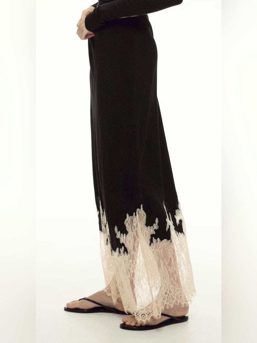 H&M Black Maxi Skirt with Cream Lace Hem